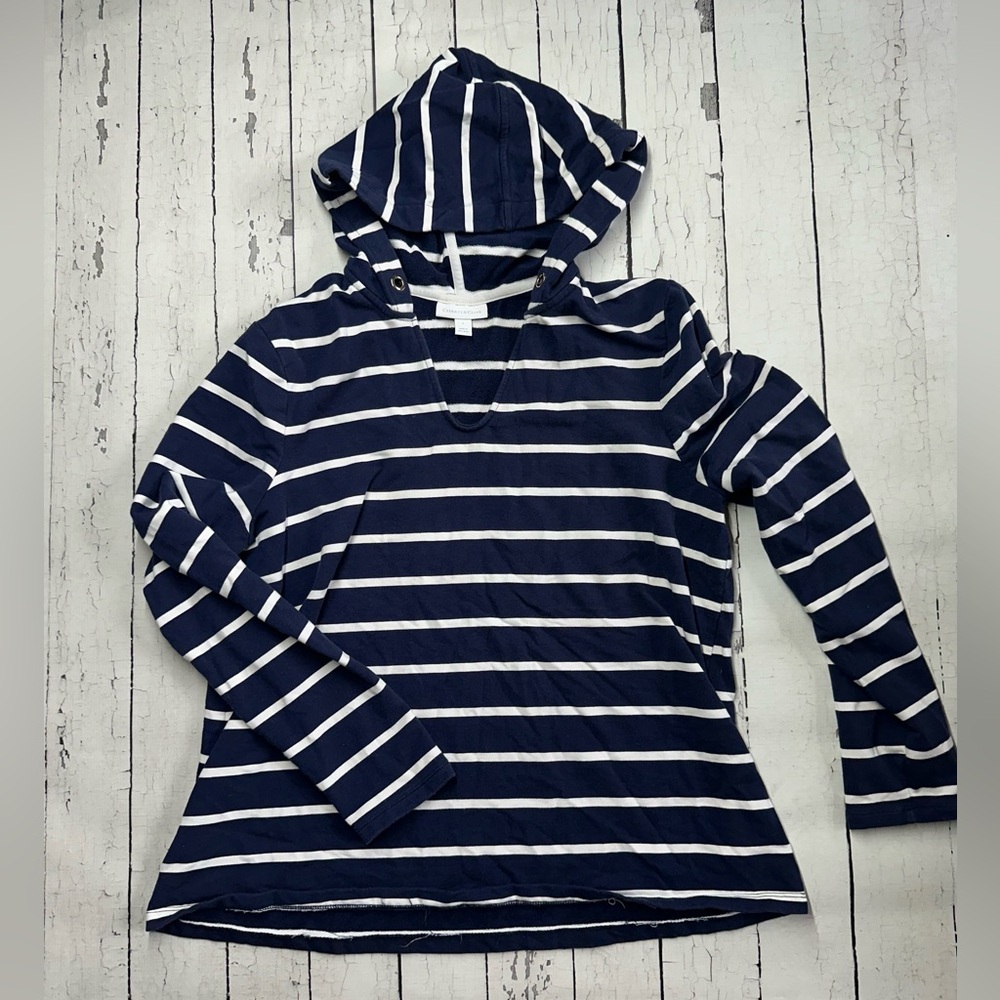 Charter Club Navy and White Striped Hoodie size L